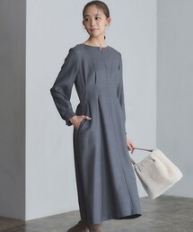 ウールジョーゼット スリットネックワンピース