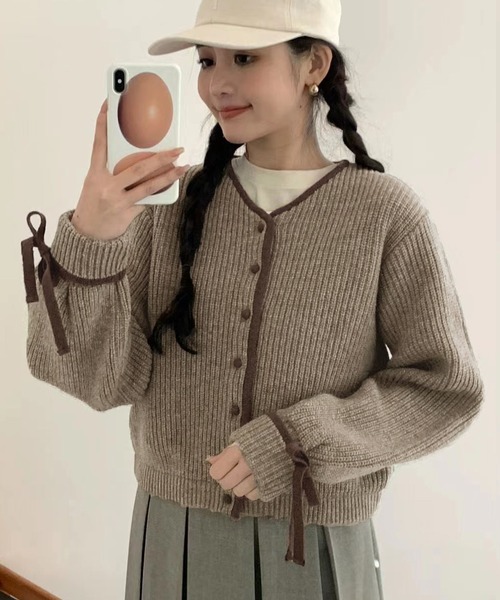Girly Doll(ガーリードール)の「リボン袖ニットカーディガン(カーディガン/ボレロ・レディース・オフホワイト/ブラウン/グレー/ブラック・FREE)」の14枚目の写真