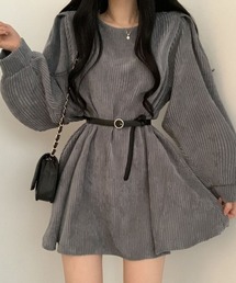 コーデュロイパフミニフレアワンピース