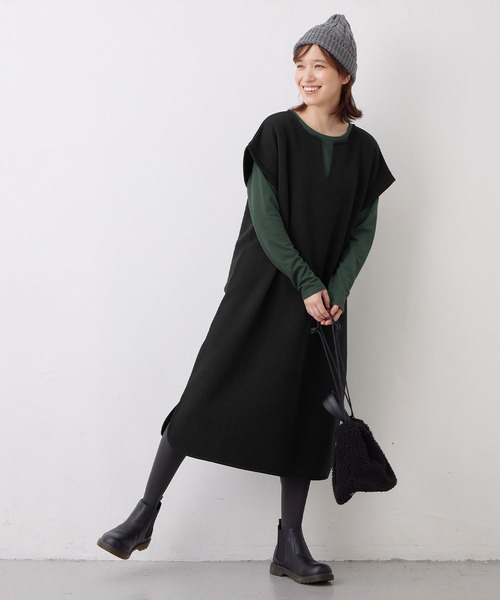 Viola e Viola(ヴィオラエヴィオラ)の「もっちり裏起毛トップス クルーネック(Tシャツ/カットソー・レディース・ホワイト/チャコール/グリーン/ブラック・LL/3L/M/L)」の9枚目の写真