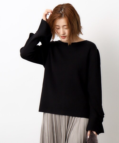 OPAQUE.CLIP（オペークドットクリップ）の「◆≪S-LLsize≫ 袖口フリル ボートネックニット【洗濯機洗い可】（ニット/セーター・レディース・ライトベージュ/レッド系1/グレー/ブラック・40/36/38/42）」の6枚目の写真