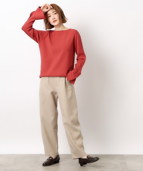 OPAQUE.CLIP（オペークドットクリップ）の「◆≪S-LLsize≫ 袖口フリル ボートネックニット【洗濯機洗い可】（ニット/セーター・レディース・ライトベージュ/レッド系1/グレー/ブラック・40/36/38/42）」の11枚目の写真