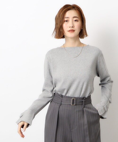 OPAQUE.CLIP（オペークドットクリップ）の「◆≪S-LLsize≫ 袖口フリル ボートネックニット【洗濯機洗い可】（ニット/セーター・レディース・ライトベージュ/レッド系1/グレー/ブラック・40/36/38/42）」の15枚目の写真