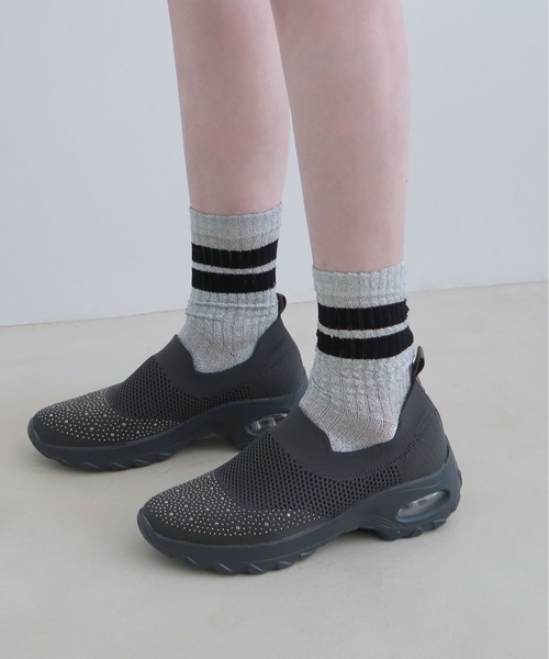 enchanted（エンチャンテッド）の「【ニット 柔らか】SNEEKE エアライクジュエルスリッポンスニーカー（スニーカー・レディース・ホワイト/ライトグレー/ブラック/ダークグレー/ピンク/ダークブラック・S/M/L/LL/3L）」の5枚目の写真