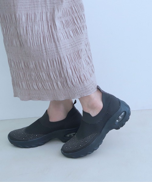 enchanted（エンチャンテッド）の「【ニット 柔らか】SNEEKE エアライクジュエルスリッポンスニーカー（スニーカー・レディース・ホワイト/ライトグレー/ブラック/ダークグレー/ピンク/ダークブラック・S/M/L/LL/3L）」の9枚目の写真