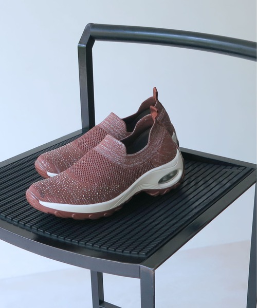 enchanted（エンチャンテッド）の「【ニット 柔らか】SNEEKE エアライクジュエルスリッポンスニーカー（スニーカー・レディース・ホワイト/ライトグレー/ブラック/ダークグレー/ピンク/ダークブラック・S/M/L/LL/3L）」の11枚目の写真