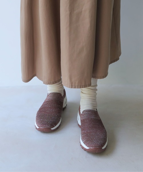 enchanted（エンチャンテッド）の「【ニット 柔らか】SNEEKE エアライクジュエルスリッポンスニーカー（スニーカー・レディース・ホワイト/ライトグレー/ブラック/ダークグレー/ピンク/ダークブラック・S/M/L/LL/3L）」の12枚目の写真