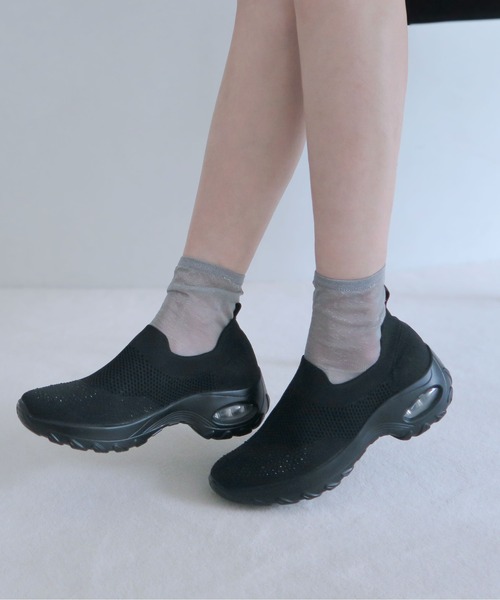 enchanted（エンチャンテッド）の「【ニット 柔らか】SNEEKE エアライクジュエルスリッポンスニーカー（スニーカー・レディース・ホワイト/ライトグレー/ブラック/ダークグレー/ピンク/ダークブラック・S/M/L/LL/3L）」の14枚目の写真