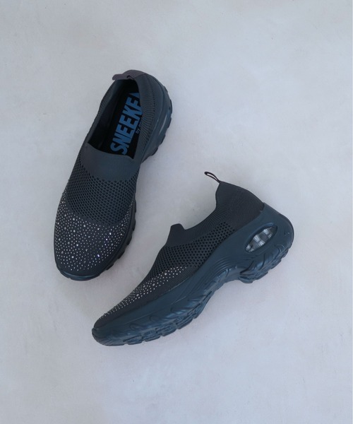 enchanted（エンチャンテッド）の「【ニット 柔らか】SNEEKE エアライクジュエルスリッポンスニーカー（スニーカー・レディース・ホワイト/ライトグレー/ブラック/ダークグレー/ピンク/ダークブラック・S/M/L/LL/3L）」の15枚目の写真