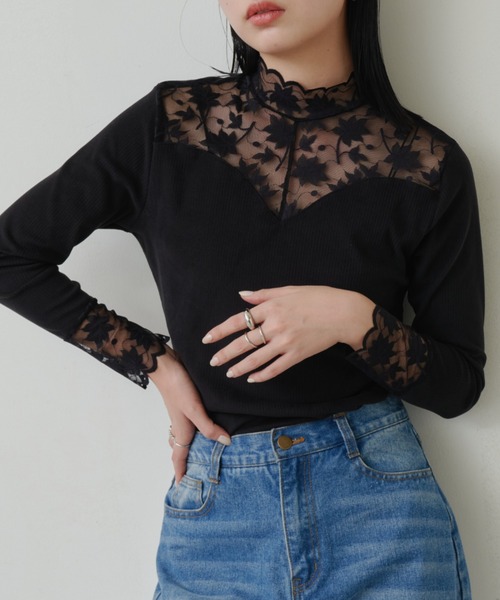Aunt Marie's(アントマリーズ)の「デザインシアードッキングトップス(Tシャツ/カットソー・レディース・アイボリー/ブラック/グリーン・FREE)」の2枚目の写真
