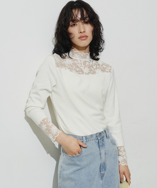 Aunt Marie's(アントマリーズ)の「デザインシアードッキングトップス(Tシャツ/カットソー・レディース・アイボリー/ブラック/グリーン・FREE)」の4枚目の写真