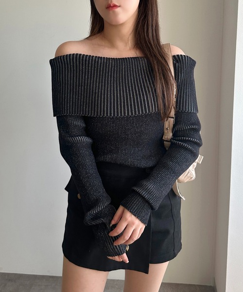 apres jour mignon(アプレジュールミニョン)の「配色リブオフショルニット【ZOZOTOWN限定アイテム】(ニット/セーター・レディース・カーキ/ネイビー/ブラック・X-LARGE/フリー)」の6枚目の写真