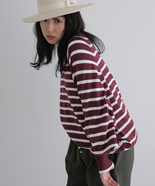 ElegChic(エレグシック)の「Vネックボーダードルマンニット(ニット/セーター・レディース・ブラック系/ホワイト系/レッド系/ベージュ系/ネイビー系・4L/M/XL)」の19枚目の写真