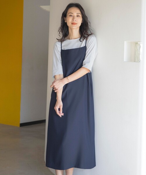 J.PRESS(ジェイプレス)の「【洗える・UVカット・接触冷感】ストレッチバックサテン キャミワンピース(ワンピース・レディース・ネイビー系/ブラウン系/ブラック系・11/9)」の3枚目の写真