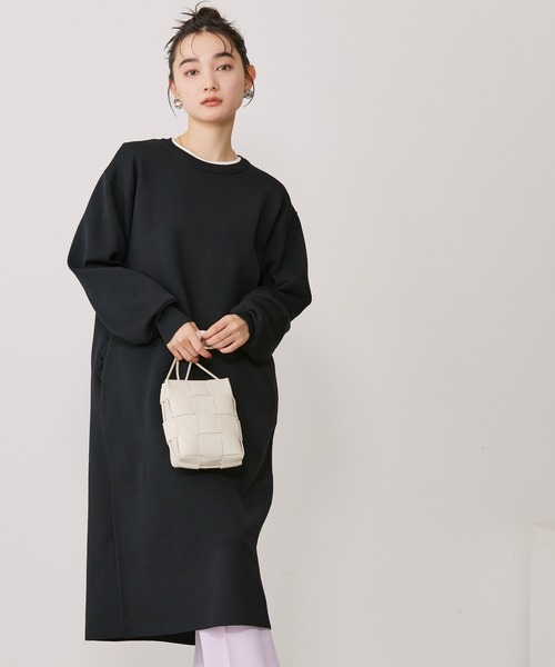 AMERICAN HOLIC(アメリカンホリック)の「エコカルットクルーネックワンピース<エコ・軽い・ニット>(ワンピース・レディース・アイボリー/ブラック・L/M)」の1枚目の写真