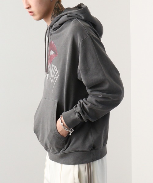 セール】Vintage-like lip print hoodie / リッププリント