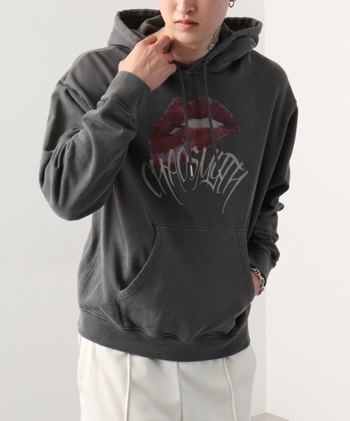 カジュアル パーカー プリント  レトロ 10520 セール】Vintage-like lip print hoodie / リッププリント