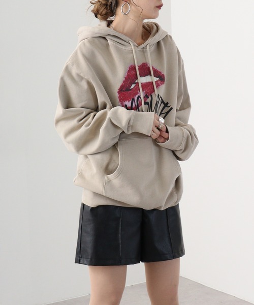 セール】Vintage-like lip print hoodie / リッププリント