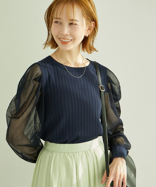 ROPE' PICNIC(ロペピクニック)の「袖シアーニットプルオーバー(ニット/セーター・レディース・ライトグレー/ネイビー/ブルー系その他6/キナリ・38)」の3枚目の写真