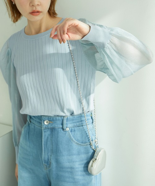 ROPE' PICNIC(ロペピクニック)の「袖シアーニットプルオーバー(ニット/セーター・レディース・ライトグレー/ネイビー/ブルー系その他6/キナリ・38)」の4枚目の写真