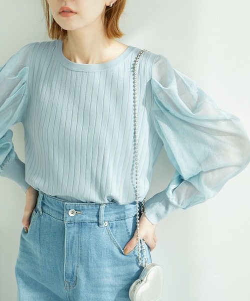ROPE' PICNIC(ロペピクニック)の「袖シアーニットプルオーバー(ニット/セーター・レディース・ライトグレー/ネイビー/ブルー系その他6/キナリ・38)」の22枚目の写真