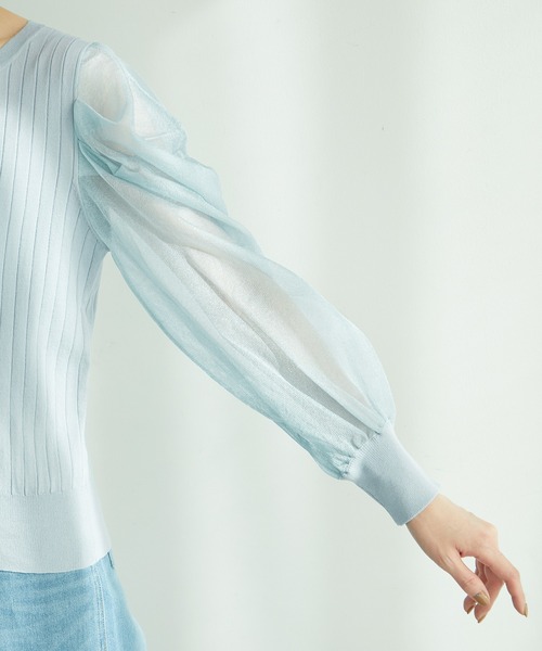 ROPE' PICNIC(ロペピクニック)の「袖シアーニットプルオーバー(ニット/セーター・レディース・ライトグレー/ネイビー/ブルー系その他6/キナリ・38)」の16枚目の写真