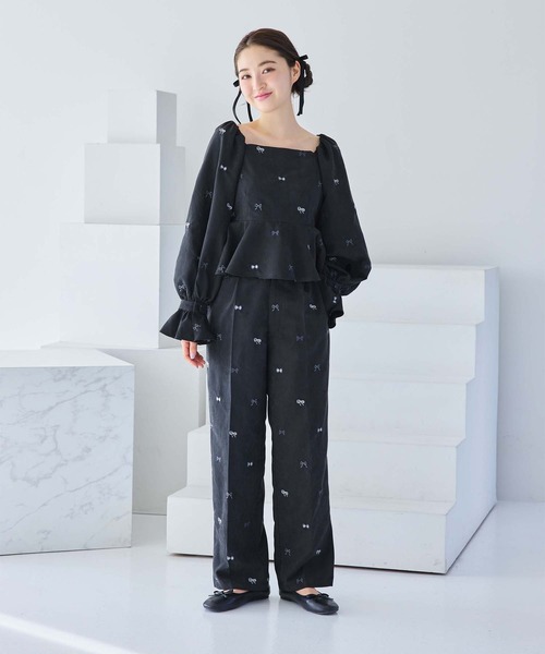 one after another NICE CLAUP(ワンアフターアナザーナイスクラップ)の「刺繍リボンスラックスパンツ/ribbon collection(スラックス・レディース・オフホワイト/ブラック/ピンク・FREE)」の12枚目の写真