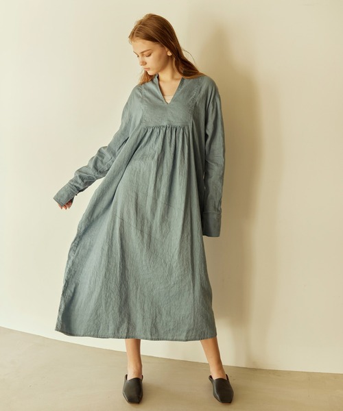 RNA-N(アールエヌエーエヌ)の「D1639 コットンリネンカフタンワンピース(ワンピース・レディース・ナチュラル/サックスブルー/ブラック・MEDIUM)」の3枚目の写真