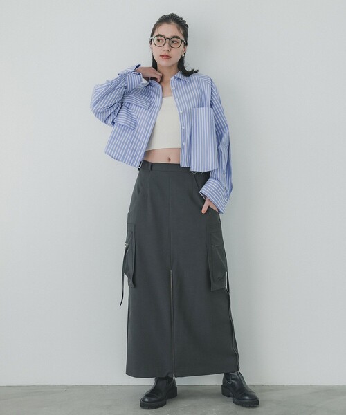 PUBLIC TOKYO(パブリックトウキョウ)の「スムージートラペーズスカート(スカート・レディース・アイボリー/ダークグレー・1/2)」の1枚目の写真