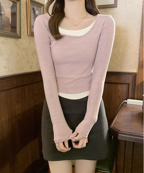 MAISON DE THERESE(メゾン ド テレーズ)の「バイカラーニットTシャツ(Tシャツ/カットソー・レディース・ベージュ/チャコールグレー/グレー/ライトピンク・S/M)」の12枚目の写真