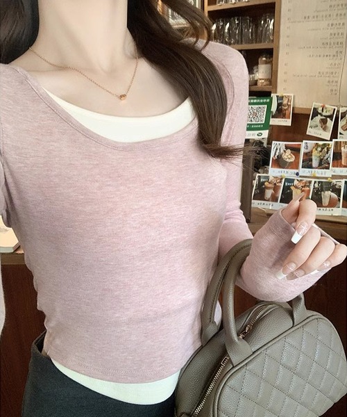 MAISON DE THERESE(メゾン ド テレーズ)の「バイカラーニットTシャツ(Tシャツ/カットソー・レディース・ベージュ/チャコールグレー/グレー/ライトピンク・S/M)」の10枚目の写真