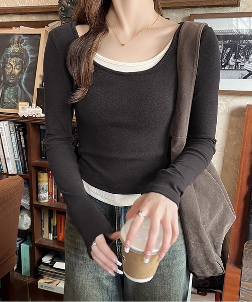 MAISON DE THERESE(メゾン ド テレーズ)の「バイカラーニットTシャツ(Tシャツ/カットソー・レディース・ベージュ/チャコールグレー/グレー/ライトピンク・S/M)」の18枚目の写真