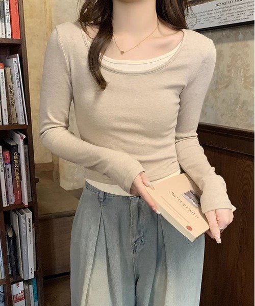 MAISON DE THERESE(メゾン ド テレーズ)の「バイカラーニットTシャツ(Tシャツ/カットソー・レディース・ベージュ/チャコールグレー/グレー/ライトピンク・S/M)」の8枚目の写真