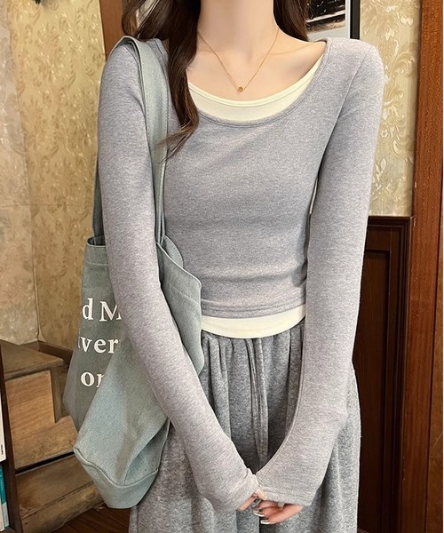 MAISON DE THERESE(メゾン ド テレーズ)の「バイカラーニットTシャツ(Tシャツ/カットソー・レディース・ベージュ/チャコールグレー/グレー/ライトピンク・S/M)」の22枚目の写真