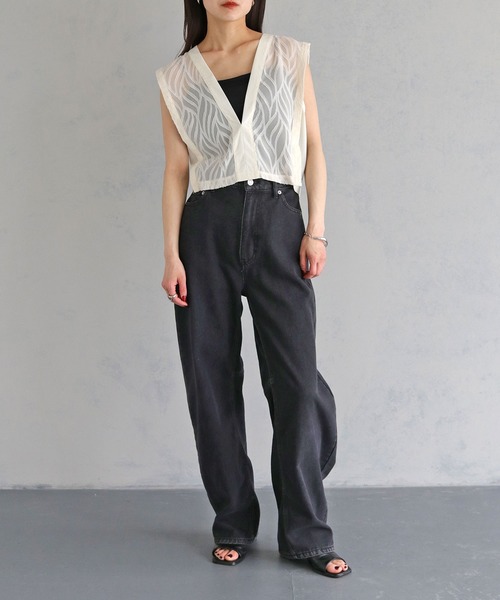 cheriella（シェリエラ）の「【cheriella】WEB限定リーフシフォンレースアップベスト（シャツ/ブラウス・レディース・アイボリー/ブラック・M）」の12枚目の写真