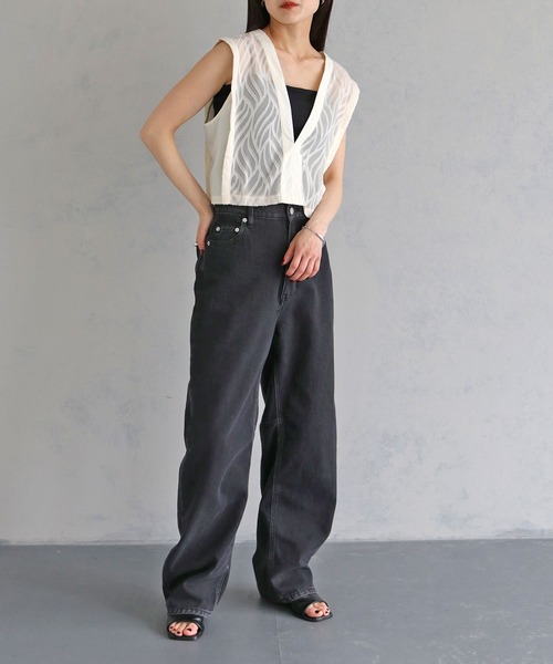 cheriella（シェリエラ）の「【cheriella】WEB限定リーフシフォンレースアップベスト（シャツ/ブラウス・レディース・アイボリー/ブラック・M）」の13枚目の写真