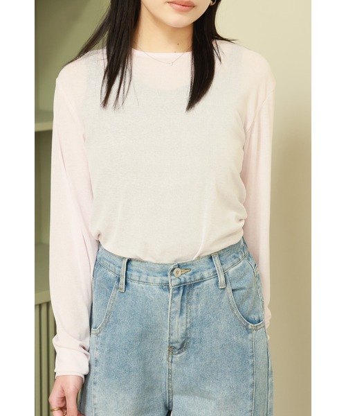 Vicente(ヴィセンテ)の「Sheer cut Tops(Tシャツ/カットソー・レディース・ブラック/ライトピンク/ホワイト・FREE)」の1枚目の写真