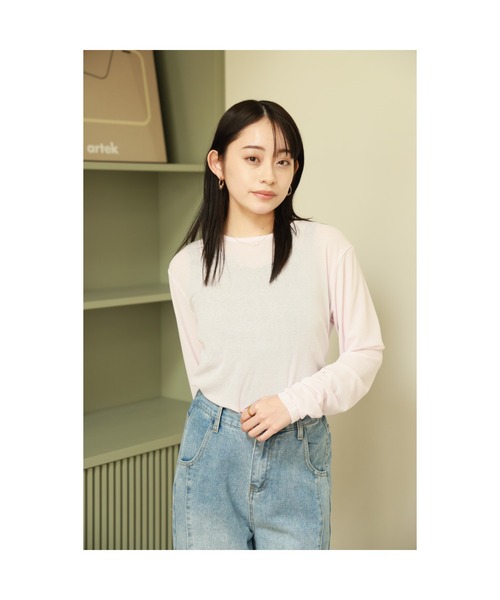 Vicente(ヴィセンテ)の「Sheer cut Tops(Tシャツ/カットソー・レディース・ブラック/ライトピンク/ホワイト・FREE)」の9枚目の写真