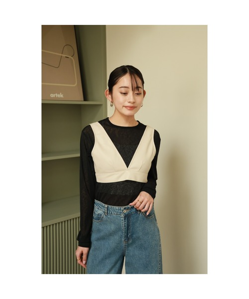 Vicente(ヴィセンテ)の「Sheer cut Tops(Tシャツ/カットソー・レディース・ブラック/ライトピンク/ホワイト・FREE)」の18枚目の写真