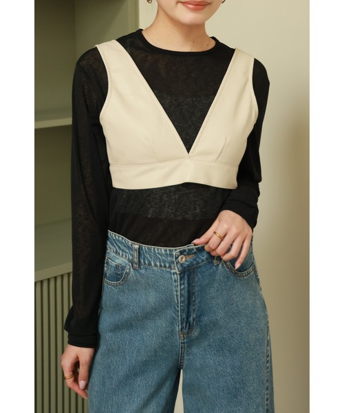 Vicente(ヴィセンテ)の「Sheer cut Tops(Tシャツ/カットソー・レディース・ブラック/ライトピンク/ホワイト・FREE)」の11枚目の写真