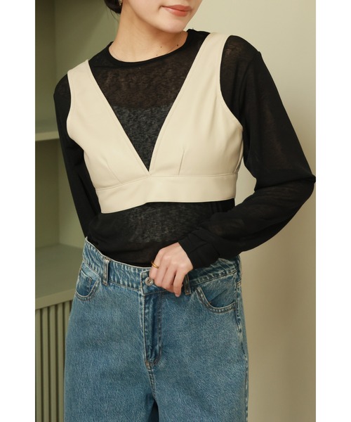 Vicente(ヴィセンテ)の「Sheer cut Tops(Tシャツ/カットソー・レディース・ブラック/ライトピンク/ホワイト・FREE)」の12枚目の写真