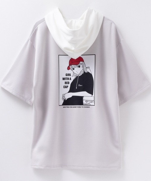 Red Cap Girl(レッドキャプガール)の「ポンチ素材 RED CAP GIRL バックプリント 配色フードTshirt(Tシャツ/カットソー・メンズ・ブラック/グレー/ブルー/ホワイト・M/L)」の3枚目の写真