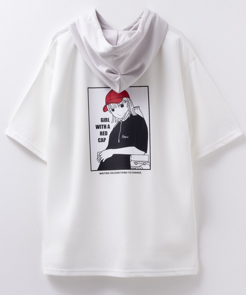 Red Cap Girl(レッドキャプガール)の「ポンチ素材 RED CAP GIRL バックプリント 配色フードTshirt(Tシャツ/カットソー・メンズ・ブラック/グレー/ブルー/ホワイト・M/L)」の2枚目の写真