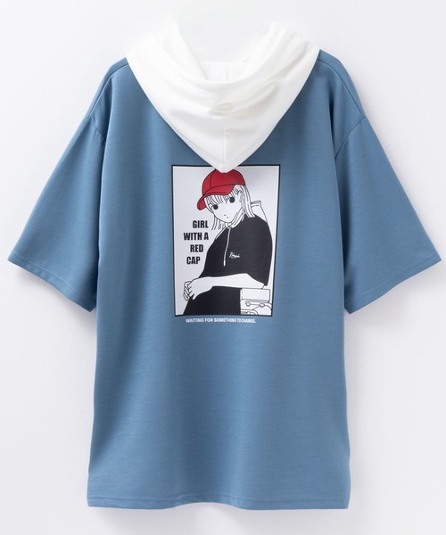 Red Cap Girl(レッドキャプガール)の「ポンチ素材 RED CAP GIRL バックプリント 配色フードTshirt(Tシャツ/カットソー・メンズ・ブラック/グレー/ブルー/ホワイト・M/L)」の4枚目の写真