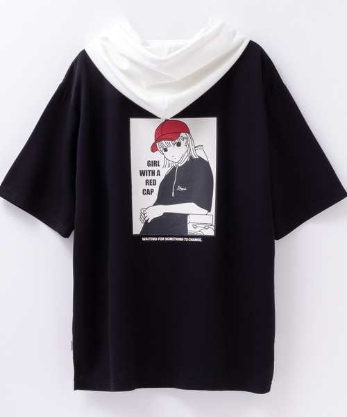 Red Cap Girl(レッドキャプガール)の「ポンチ素材 RED CAP GIRL バックプリント 配色フードTshirt(Tシャツ/カットソー・メンズ・ブラック/グレー/ブルー/ホワイト・M/L)」の1枚目の写真