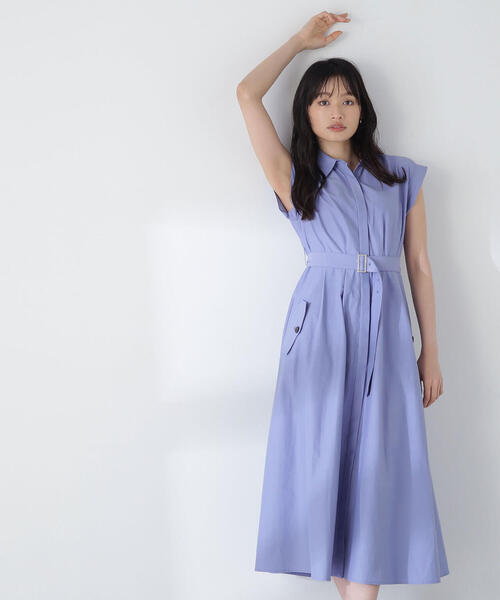 NATURAL BEAUTY BASIC（ナチュラルビューティーベーシック）の「◇ベルテッドフレンチシャツワンピース（シャツワンピース・レディース・ベージュ/ネイビー/ブルー・SMALL/MEDIUM）」の3枚目の写真
