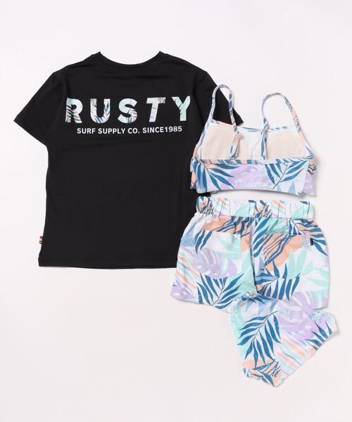 RUSTY（ラスティ）の「RUSTY/ラスティ 子供用 タンキニ ラッシュT付き 4点セット 水陸両用 吸汗速乾 UVカット アロハ柄 水着（水着・キッズ・パープル/ネイビー/ホワイト/ネイビー系・130cm/140cm/160cm/150cm）」の5枚目の写真