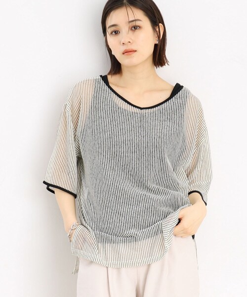 THE SHOP TK (ザ ショップ ティーケー )の「◆【前後2WAY】シアーストライプ×タンクセット/洗濯機OK(その他トップス・レディース・アイボリー系/チャコール・12/13)」の1枚目の写真