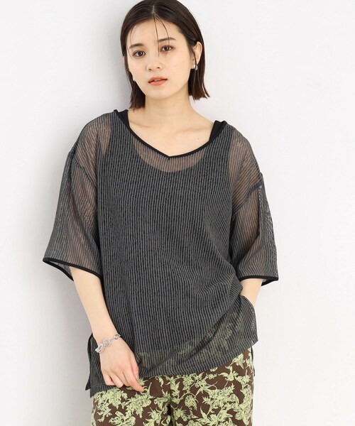 THE SHOP TK (ザ ショップ ティーケー )の「◆【前後2WAY】シアーストライプ×タンクセット/洗濯機OK(その他トップス・レディース・アイボリー系/チャコール・12/13)」の3枚目の写真