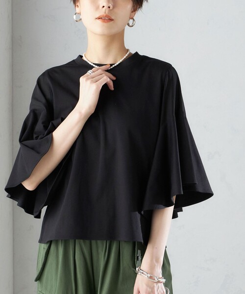 【シップス　ウィメン】〈手洗い可能〉PLA スムース シアー コンビ スリーブ プルオーバー SHIPS tシャツ 「手洗い可能」PLA スムース シアー コンビ